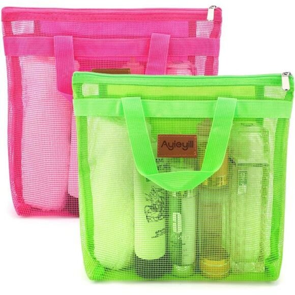 2 Pack Hanging Mesh Shower Caddy Bag Quick Dry Toiletry Organizer Travel - Picture 1 of 8